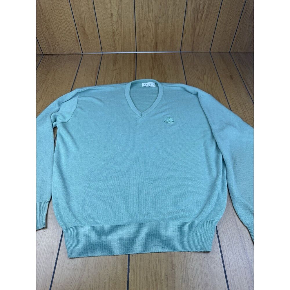 Vintage Izod V-Neck Pullover Sweater Green USA Made 100% Acrylic Mens XL